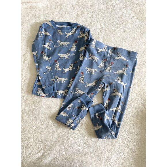 Members Mark Kids Pajama Set Size 5 Blue Organic Cotton Dog Football - Picture 12 of 13